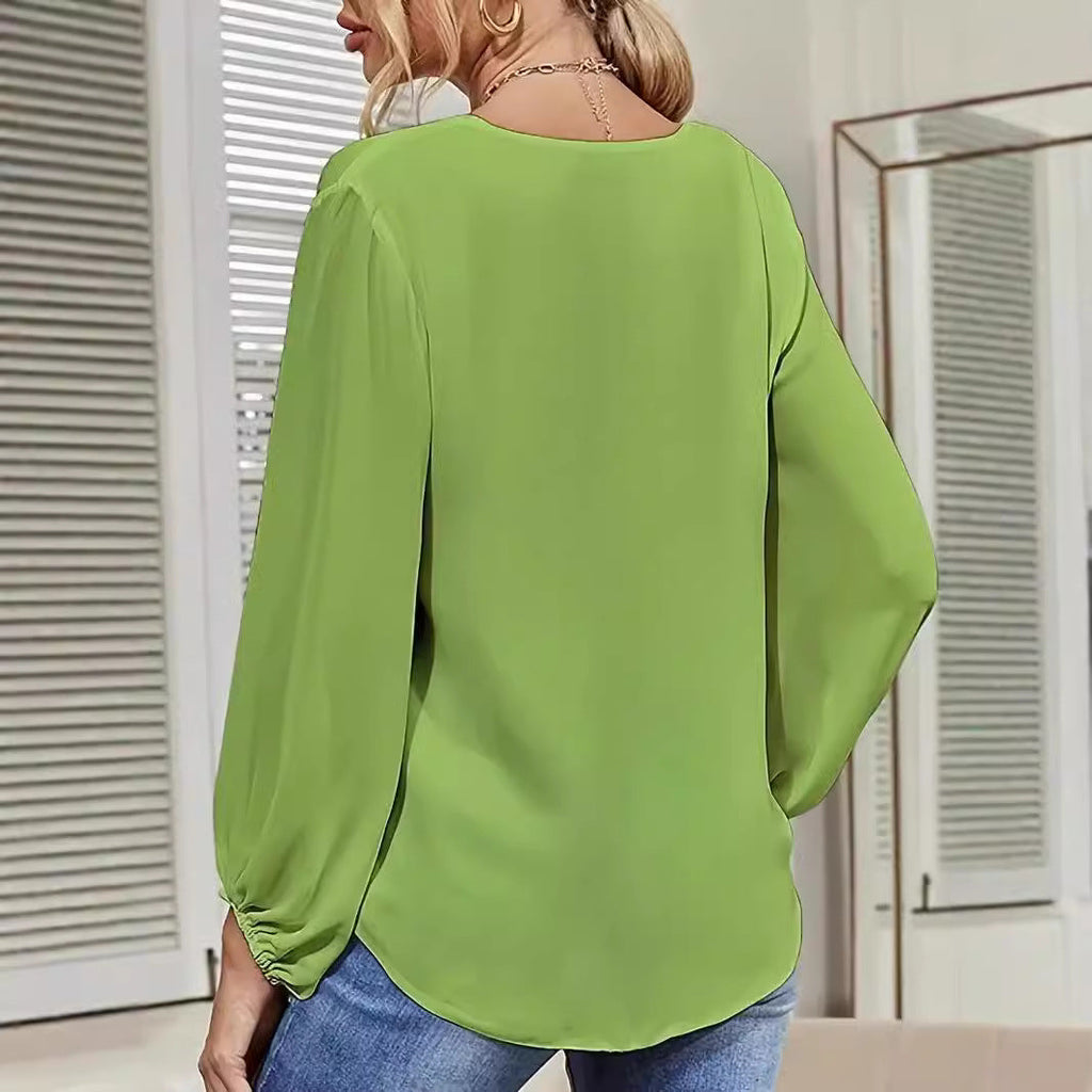 Elegant Women's Blouse with Knot Detail and V-Neck