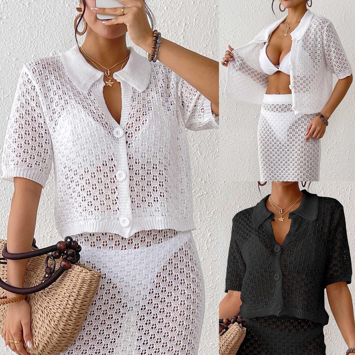 Casual Women's Crochet Jumpsuit with Button Detail