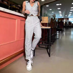 Women's Comfortable Lounge Set with Button Details and Wide Legs