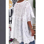 Women's Blouse with Floral Embroidery and Wide Sleeves