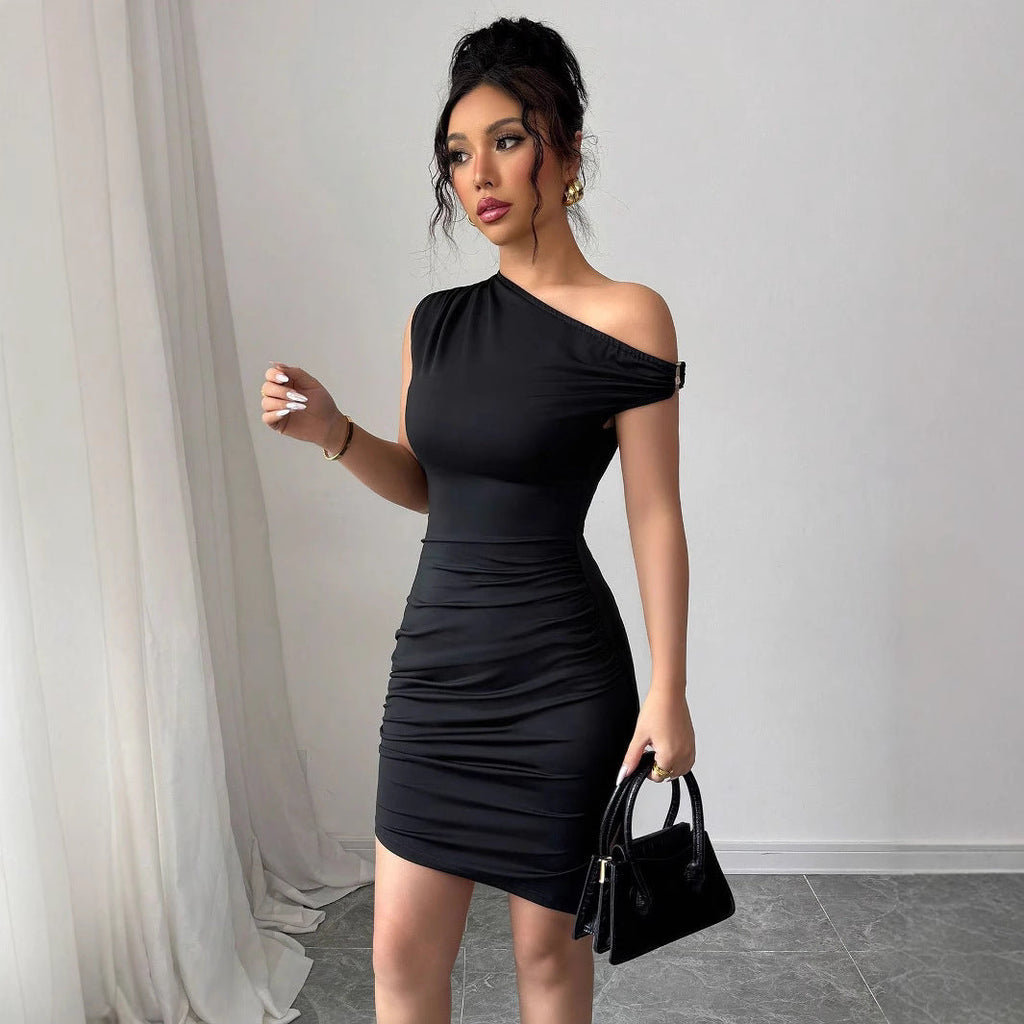 Women's One-Shoulder Mini Dress with Ruched Details