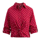 Women's Short Sleeve Knot Shirt with Polka Dot Pattern