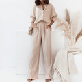 Women's Casual Two-Piece Linen Set with Loose Blouse and Wide-Leg Pants
