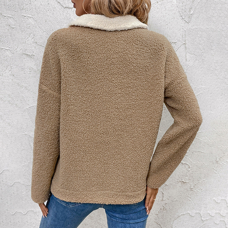 Women's Fleece Sweater with Half-Zip and Pockets