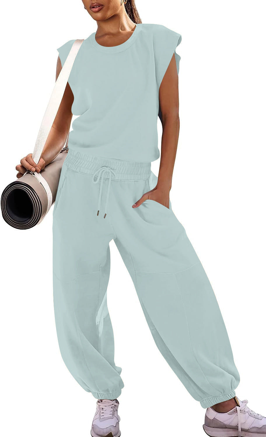 Women's Casual Sweat Set with Wide Silhouette and Elastic Waistband