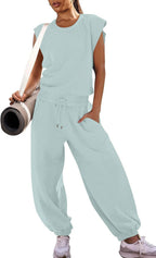 Women's Casual Sweat Set with Wide Silhouette and Elastic Waistband