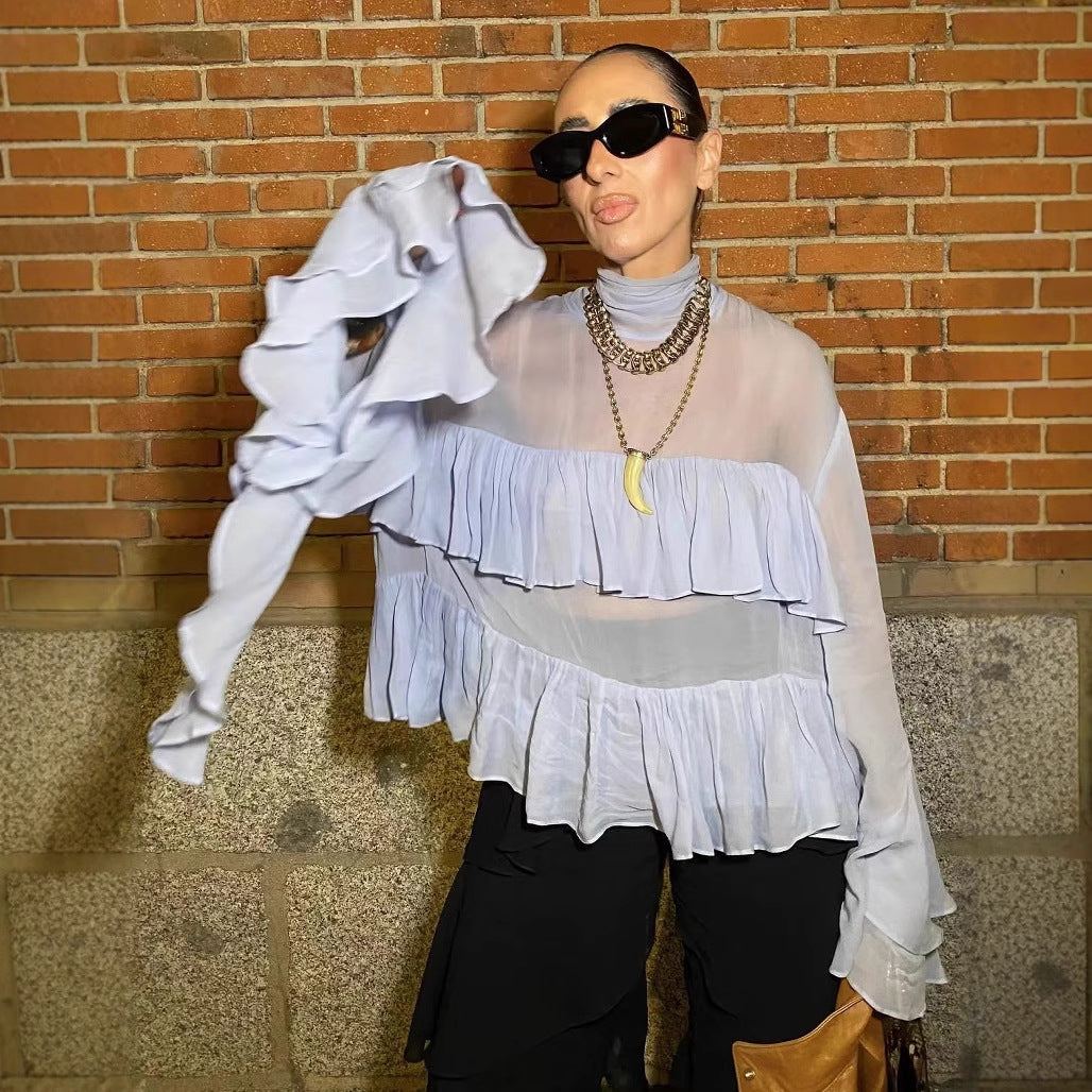 Women's Flowing Ruffle Shirt with Elegant Details