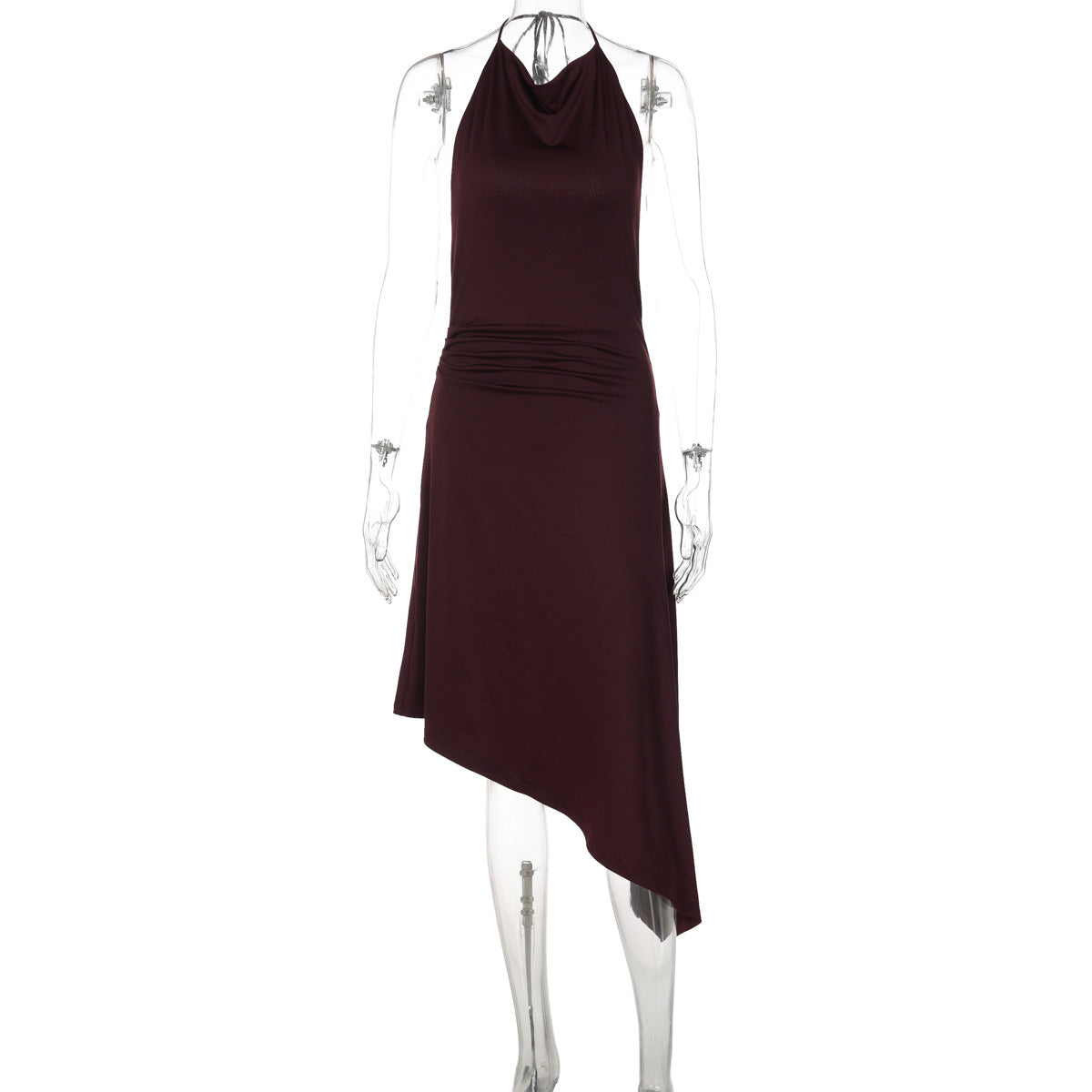 Women's Asymmetrical Strap Dress with Elegant Draping