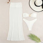 Women's Bandeau Bikini Skirt Set with Elegant Cut