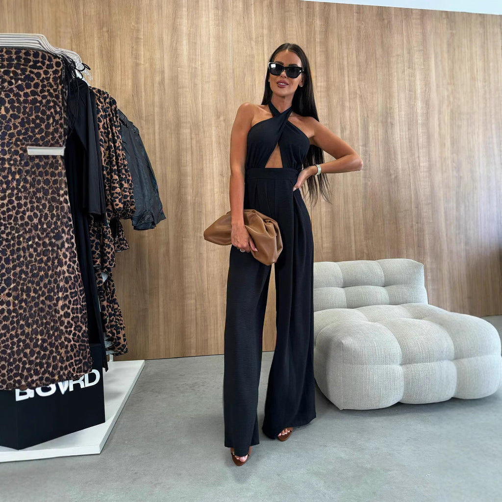 Women's Deep V-Neck Wide-Leg Jumpsuit