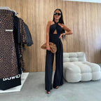 Women's Deep V-Neck Wide-Leg Jumpsuit