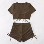 Women's Swimwear Set with Ruched Top and High-Cut Legs