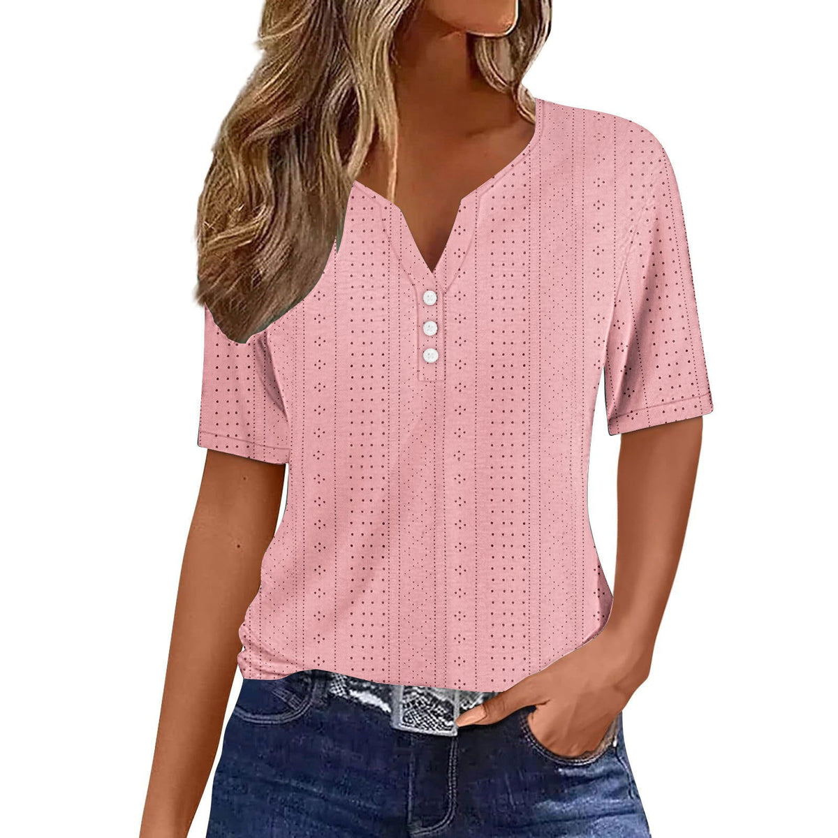 Women's Comfortable Short-Sleeve Shirt with Button Details