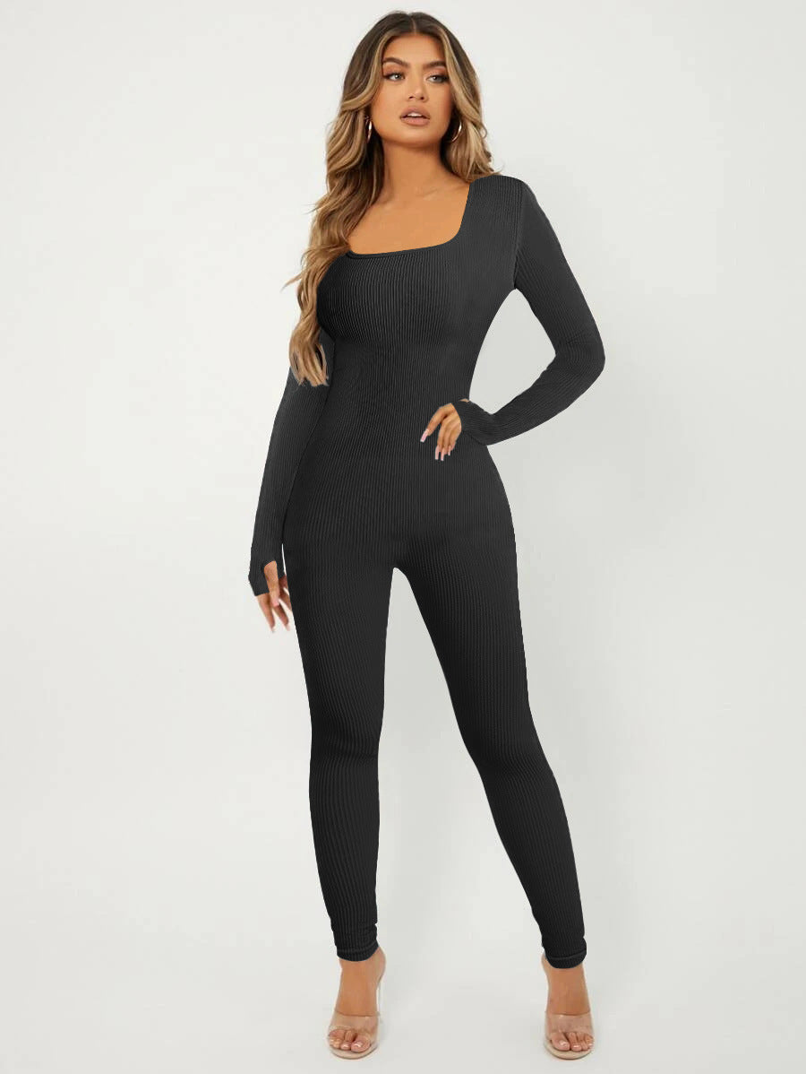 Women's Long-Sleeve Ribbed Jumpsuit
