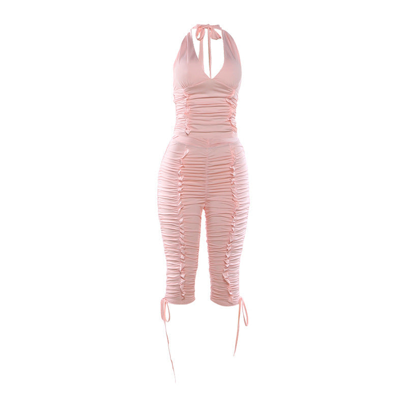 Women's Jumpsuit with Ruching and Tie-Neck