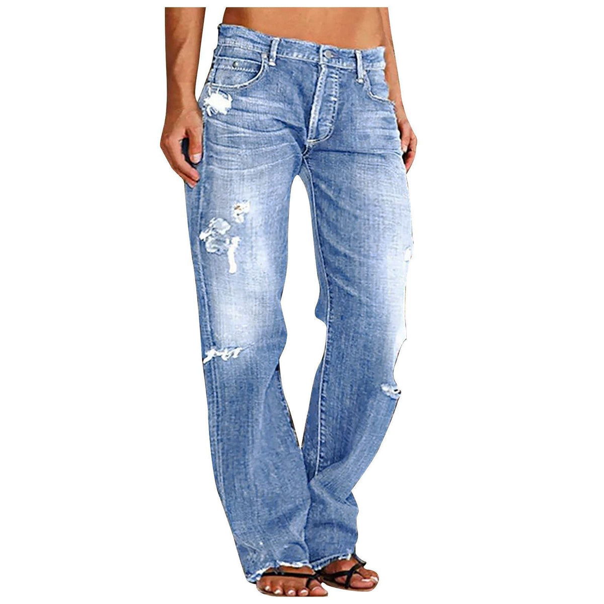 Women's Destroyed Wide-Leg Jeans with Casual Fit
