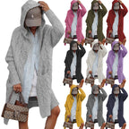 Women's Chunky Knit Cardigan with Hood and Cable Design