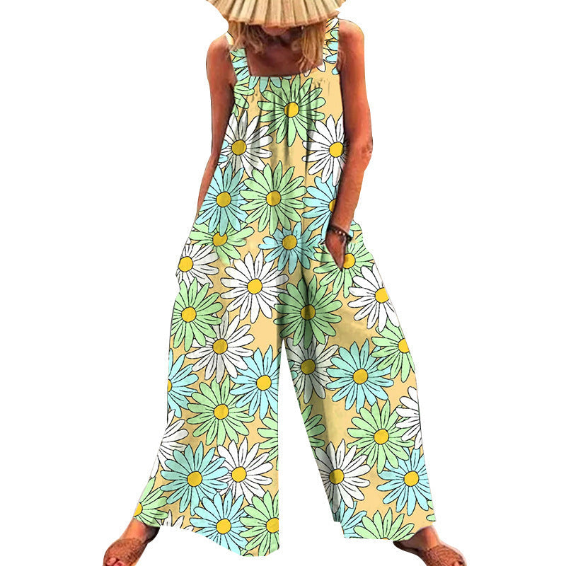 Women's Casual Floral Jumpsuit with Wide Cut