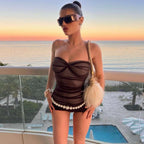 Women's Bandeau Swimsuit with Ruching and Shaping Design