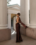 Women's Evening Dress with Elegant Back Cutout and Flowing Fabric