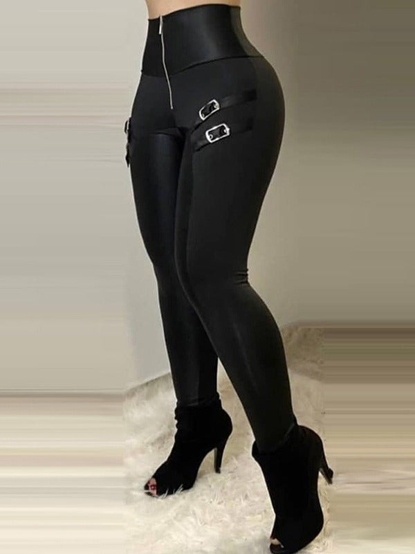 Women's High-Waisted Leggings with Buckle Details