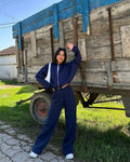 Women's Cozy Leisure Set with Zipper and Wide-Leg Pants