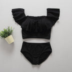 Women's Ruffled Swimsuit with Ribbed Texture
