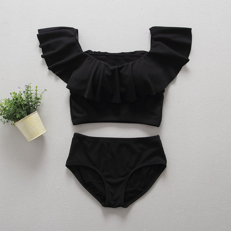 Women's Ruffled Swimsuit with Ribbed Texture