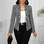Women's Elegant Houndstooth Blazer with Shiny Buttons