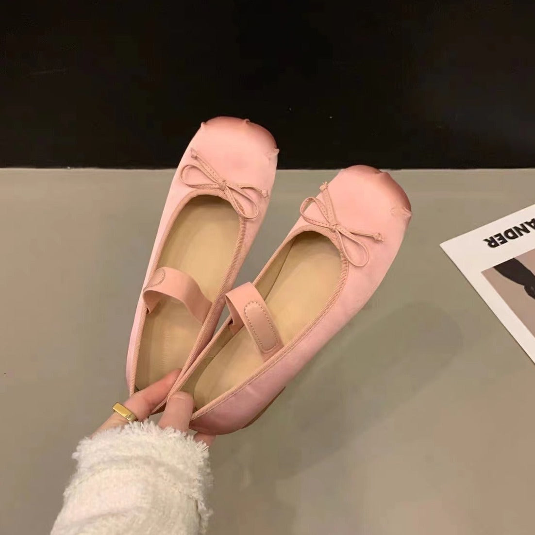 Women's Ballet Flats with Adjustable Strap and Elegant Bow Appliqué