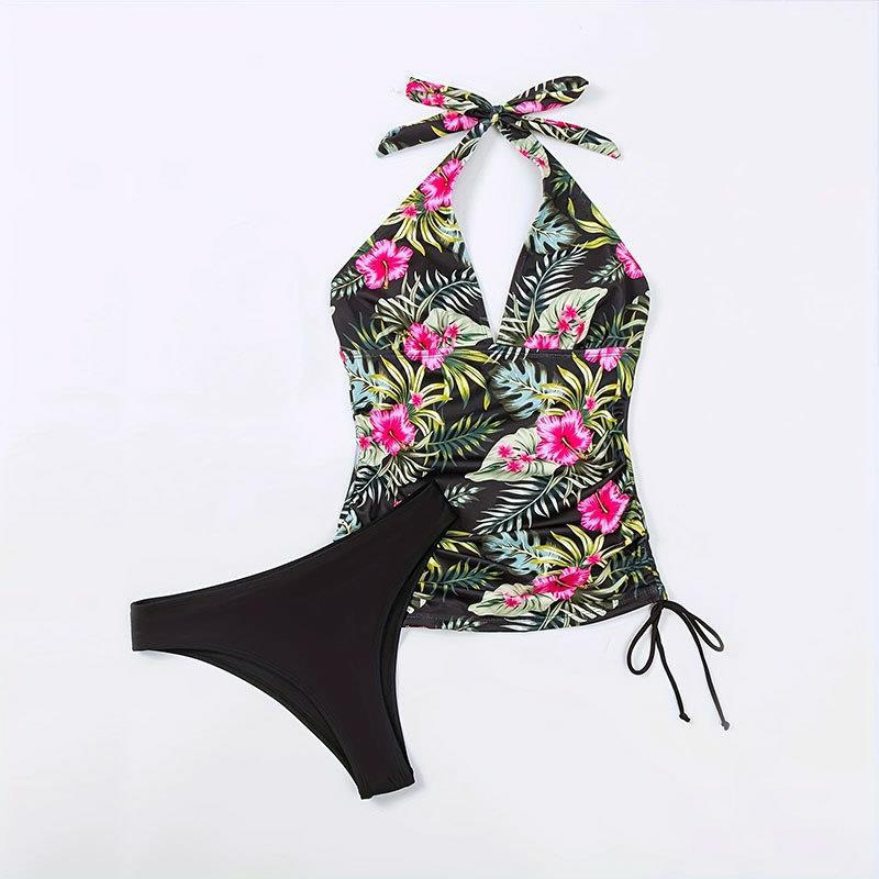 Women's Floral Swimsuit with Adjustable Neckline