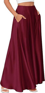 Women's Maxi Skirt with Elegant Pleats and Practical Pockets