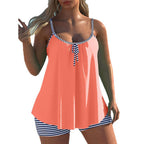 Women's Swim Top with Playful Design and Striped Shorts