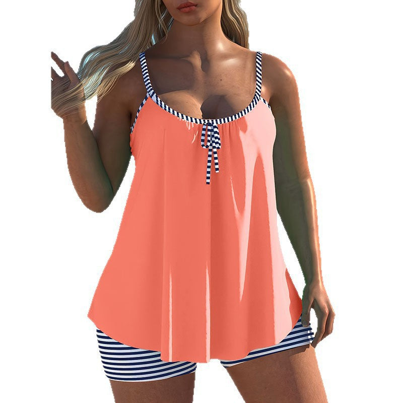Women's Swim Top with Playful Design and Striped Shorts