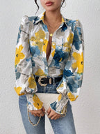 Women's Floral Print Blouse with Puff Sleeves
