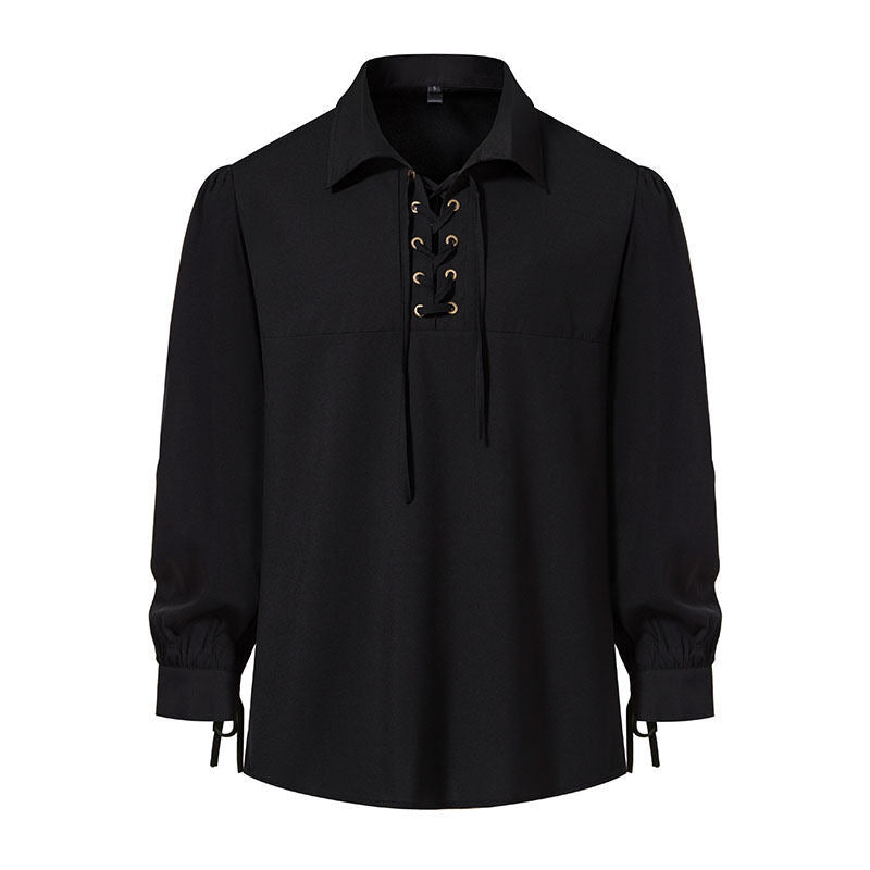 Women's Blouse with Modern Lace-Up Design and Casual Puff Sleeves