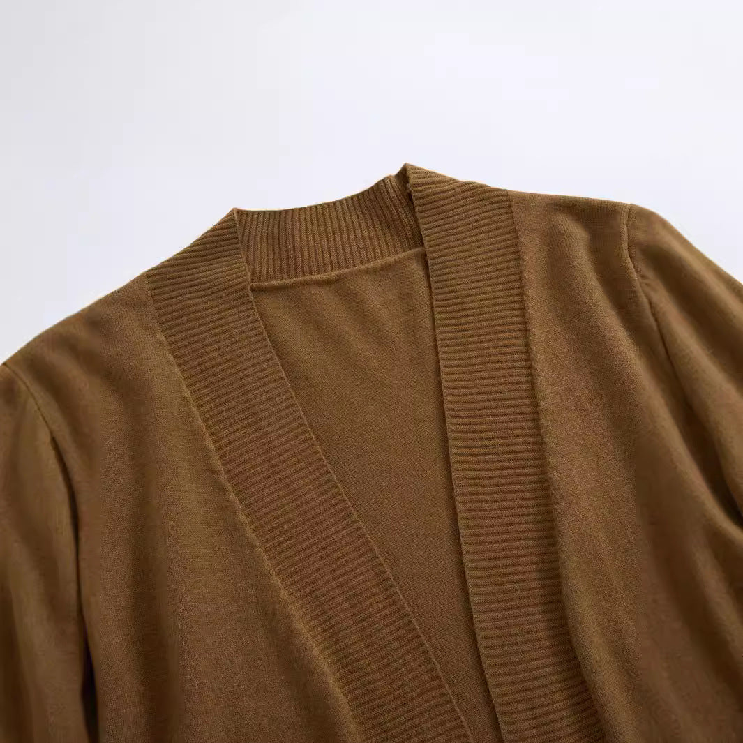 Women's Cozy Knit Cardigan with Pockets and Open Cut
