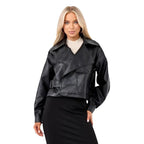 Women's Cropped Faux Leather Biker Jacket