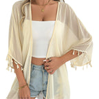 Women's Elegant Beach Poncho with Tassels