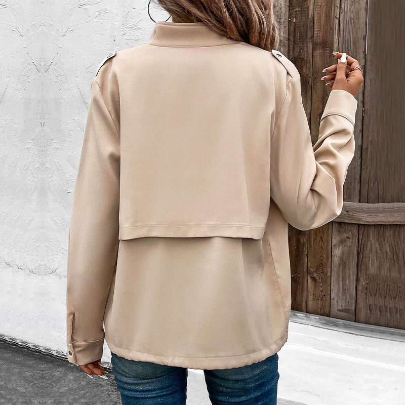 Women's Elegant Utility Jacket with Snap Details and Chest Pockets