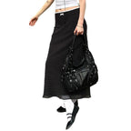 Women's Maxi Skirt with Polka Dot Pattern and Elastic Waistband