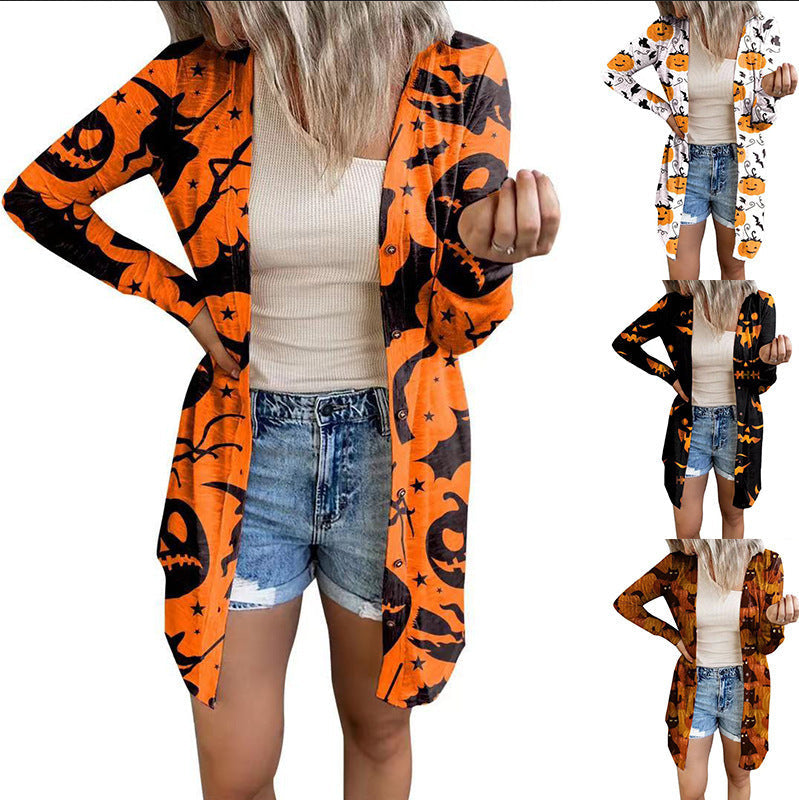 Women's Long-Sleeve Blouse with Animal Print and Button Closure