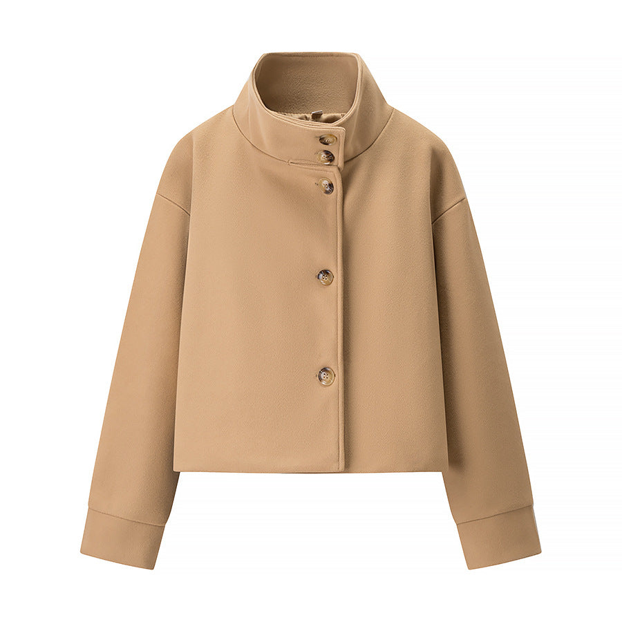 Elegant Women's Short Jacket with High Collar and Decorative Buttons