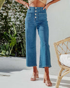 Women's High-Waist Jeans with Button Detail and Wide Leg