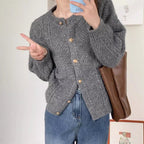 Women's Patterned Cardigan with Gold Buttons and Wide Cut