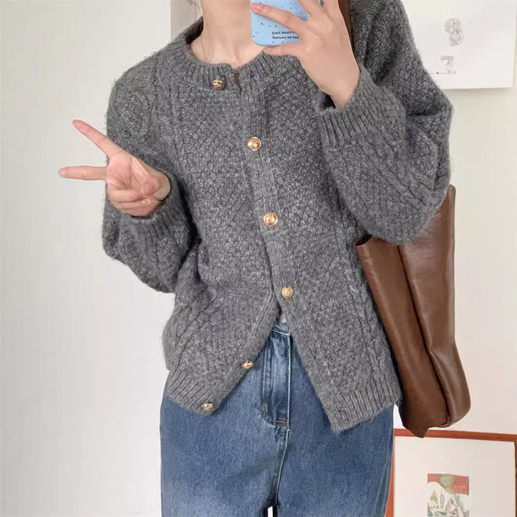 Women's Patterned Cardigan with Gold Buttons and Wide Cut