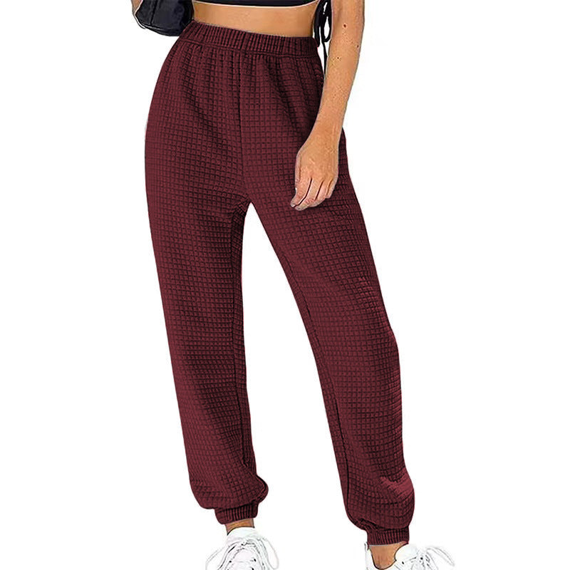 Women's Textured Casual Pants with Elastic Waistband