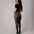 Women's Cargo Pants with Elastic Waist and Camouflage Pattern