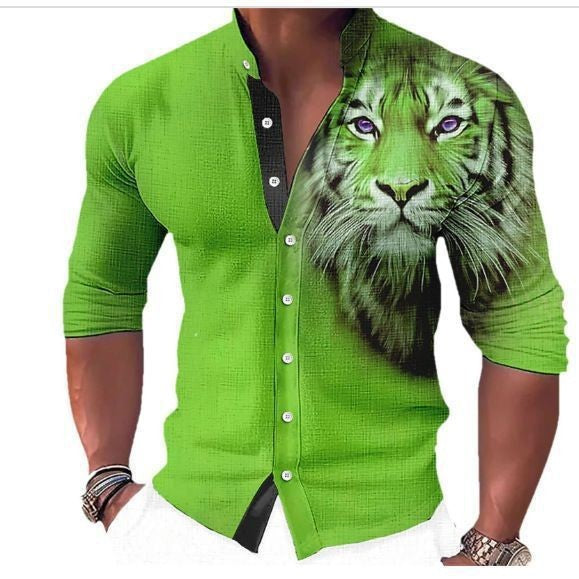 Women's Shirt with Animal Print and Stand-Up Collar