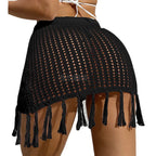 Women's Crochet Beach Skirt with Fringe Accents